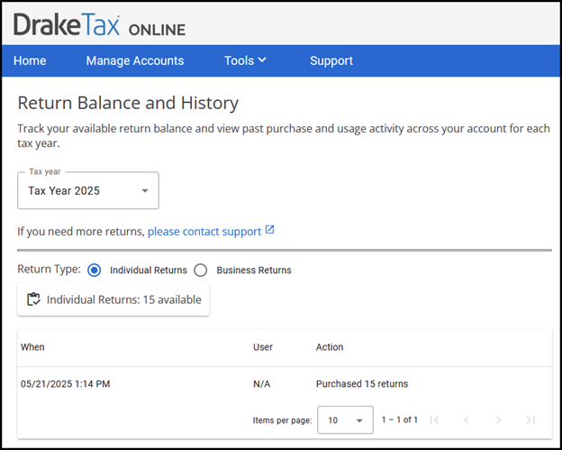 Return Balance and History